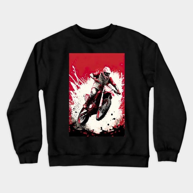 Dirt Bike With Red and Black Paint Splash Design Crewneck Sweatshirt by KoolArtDistrict